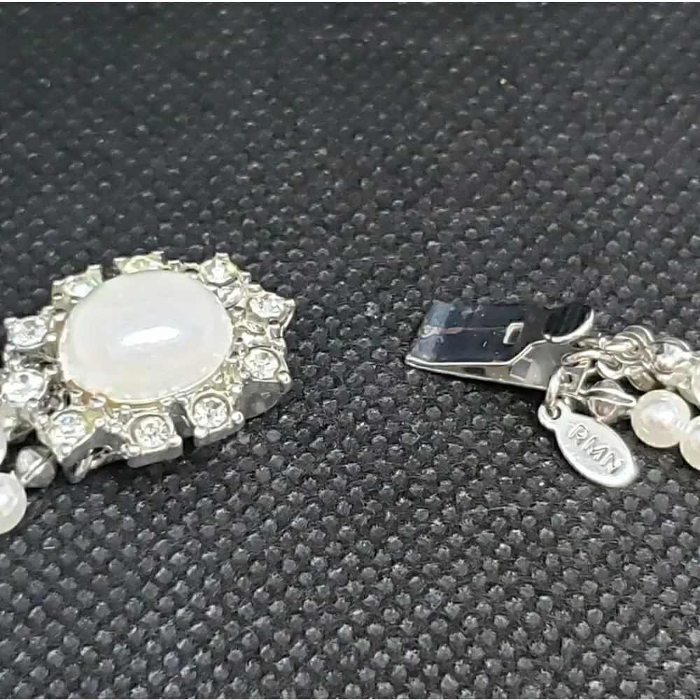 VINTAGE RMN ROMAN Triple Twisted Pearl &  Rhinestone Formal Bridal Bracelet
